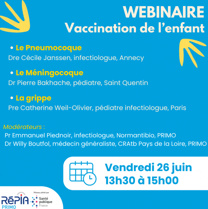 Webinaire : Vaccination de l’enfant le vendredi 26/06/2026 de 13h30 à 15h